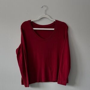 Elegant V-Neck Long Sleeve Top in Red